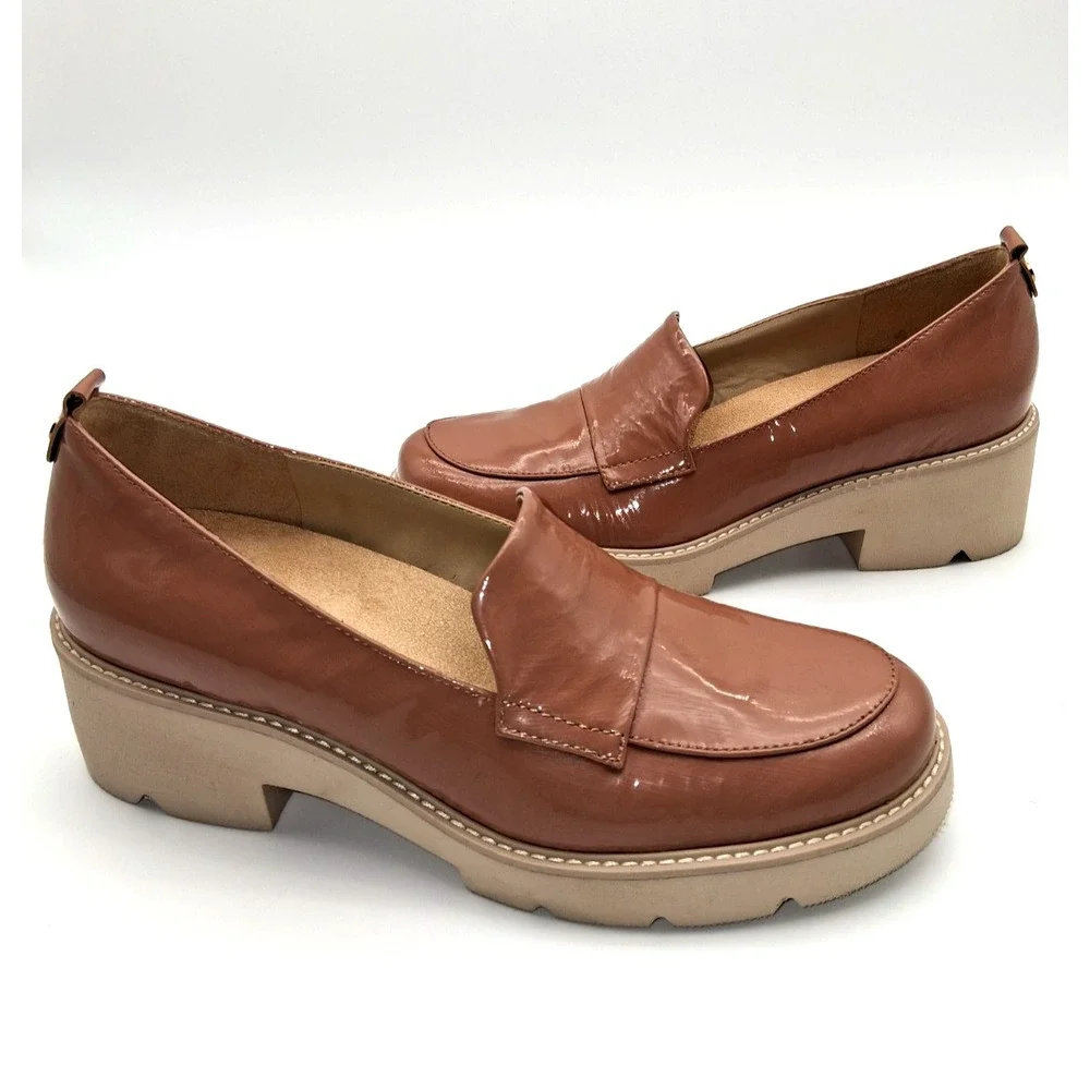 Naturalizer Darry Loafers 9M Women Mauve Patent Leather Lug Sole Comfort Shoes